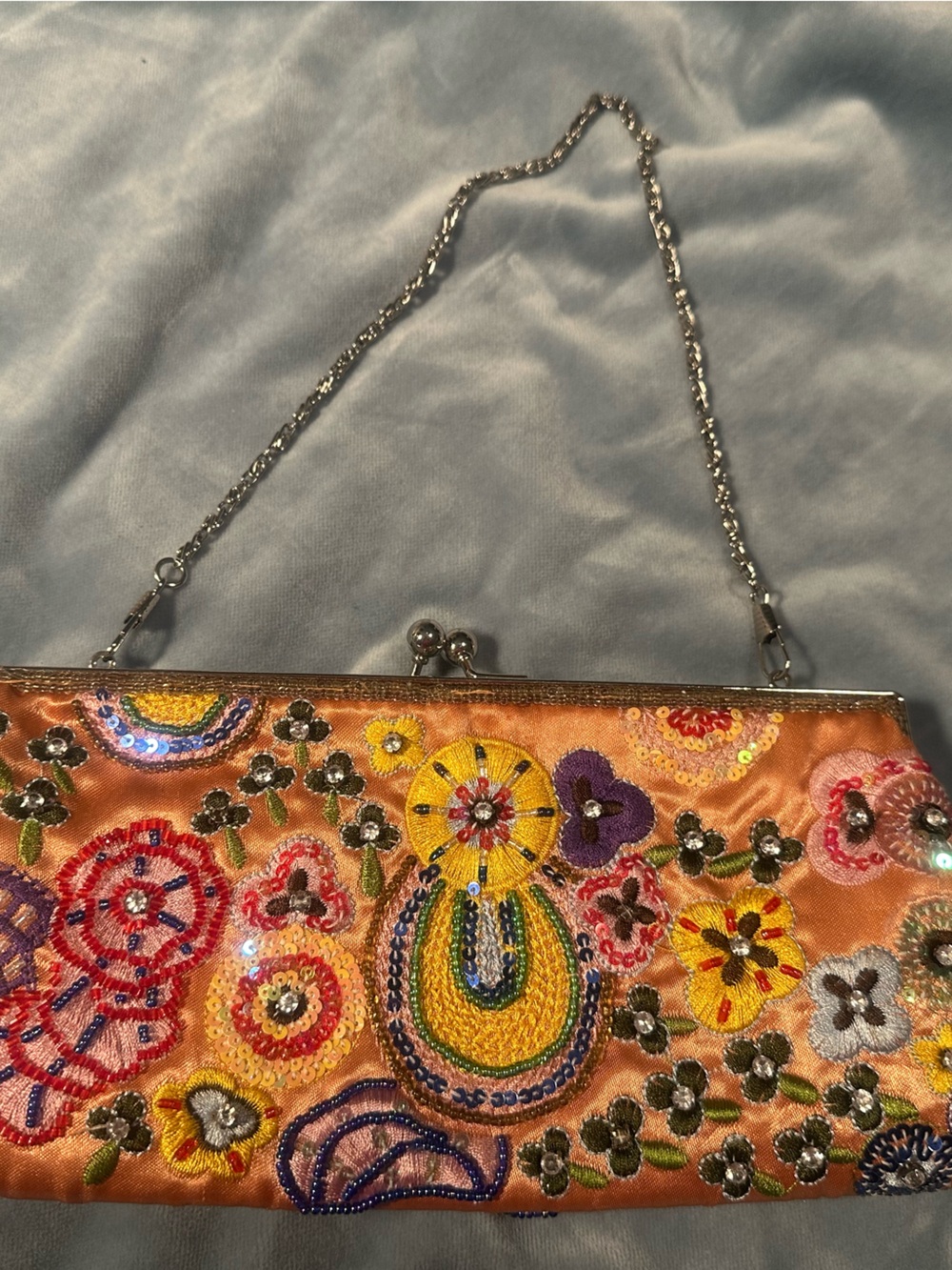 Nine West Beaded Embellished Satin Clutch Purse Y2K Floral Evening Bag Boho - Picture 4 of 5